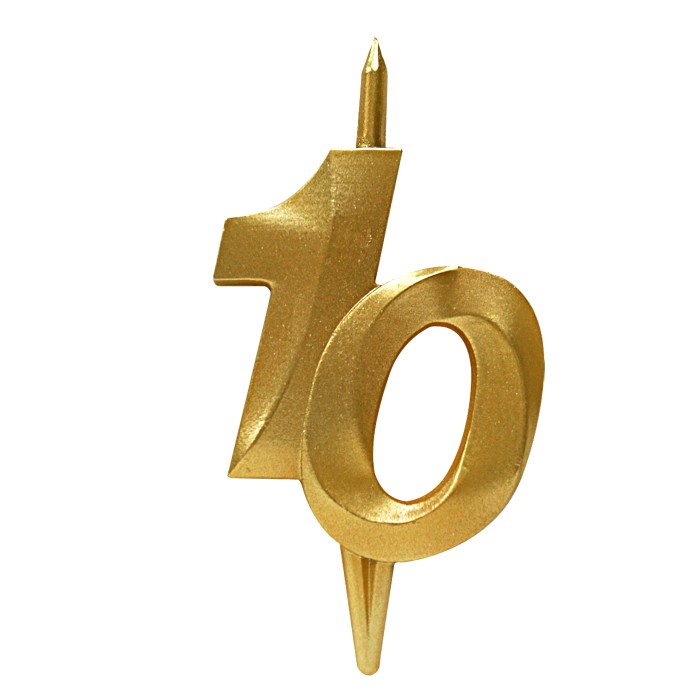 свеча тортовая витая юбилейная 10 "золотая"