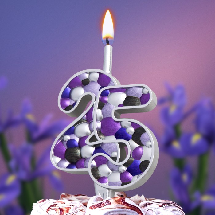 свеча тортовая  25 "пузырьки  серебро"