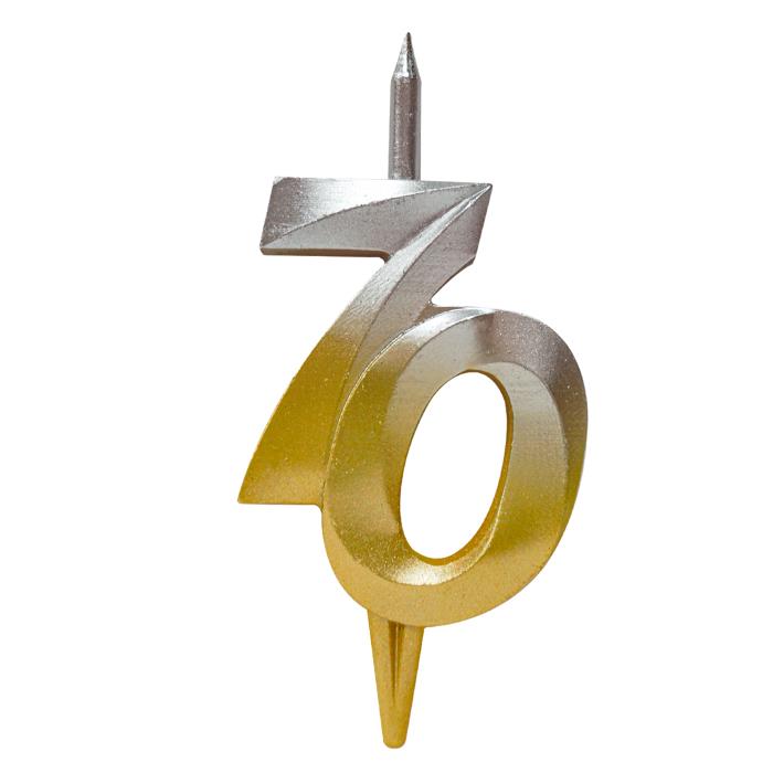 свеча тортовая витая юбилейная 70 "серебро-золото"