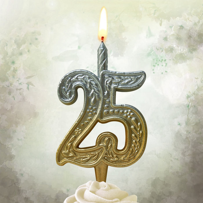 свеча тортовая узорная юбилейная 25 "золото-серебро"