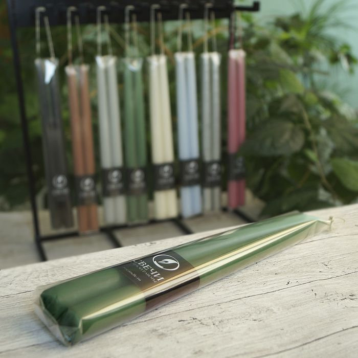 свеча античная ручной работы 2 шт 30 см (зеленая)