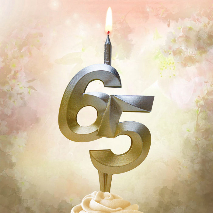 свеча тортовая витая юбилейная 65 "серебро-золото"