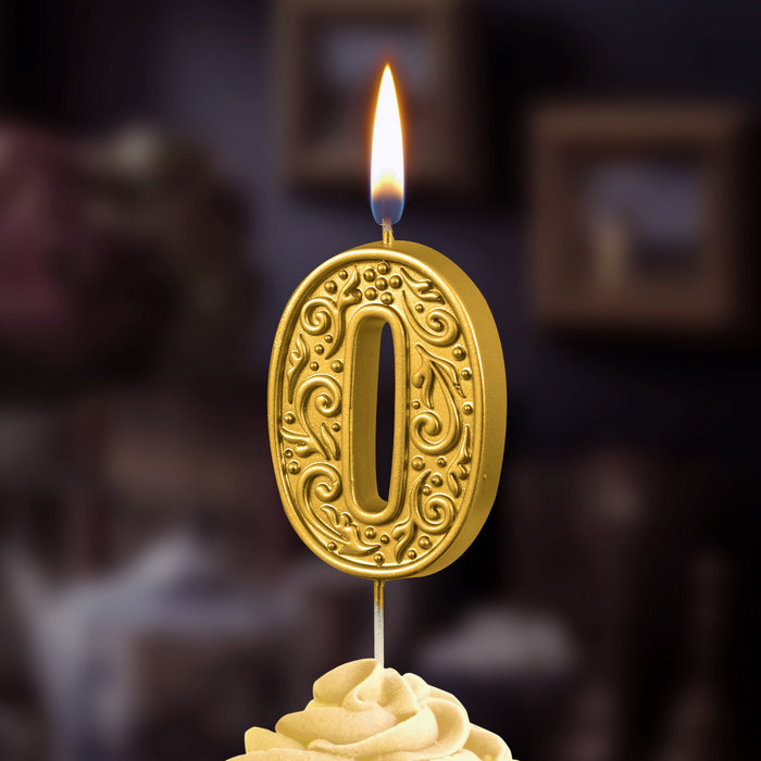 свеча тортовая  цифра  на шпажке "золотой узор" 0
