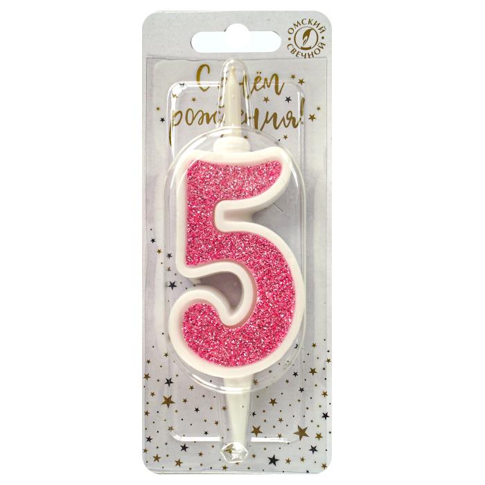 свеча тортовая 5 "суперблеск" розовый