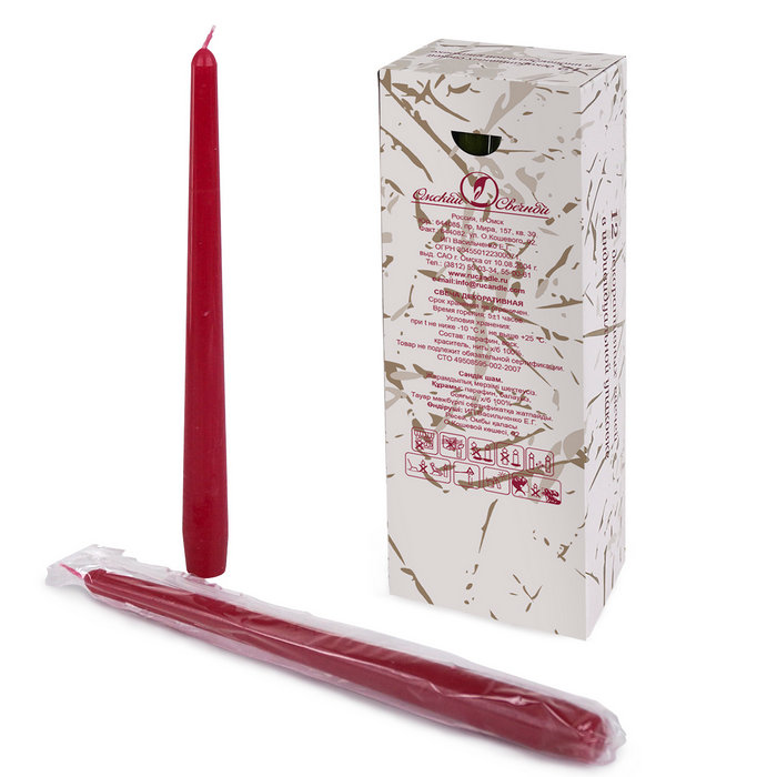 свеча античная 12 шт малиновая