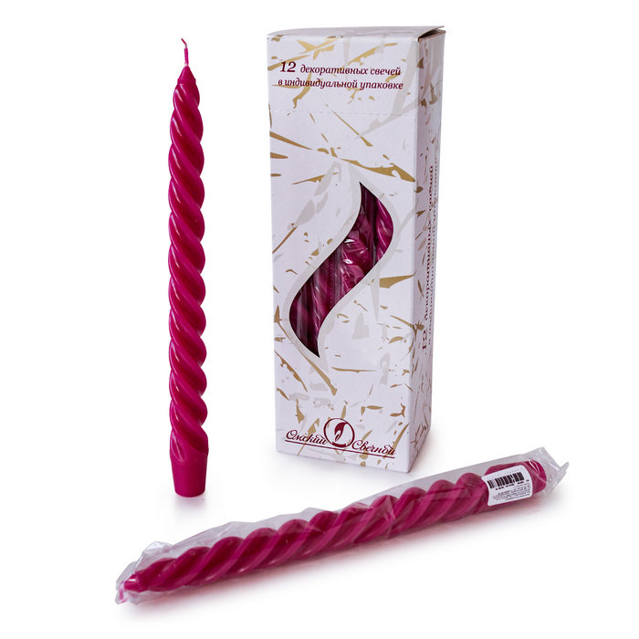 свеча витая 12 шт малиновая