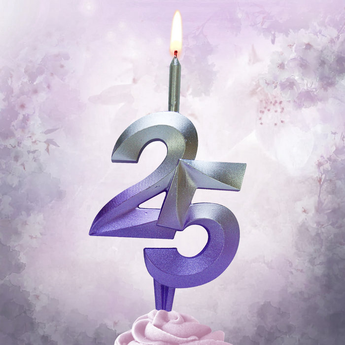 свеча тортовая витая юбилейная 25 "серебро-сирень"