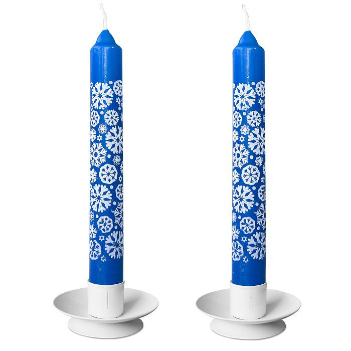свеча столовая синяя "снежинки"