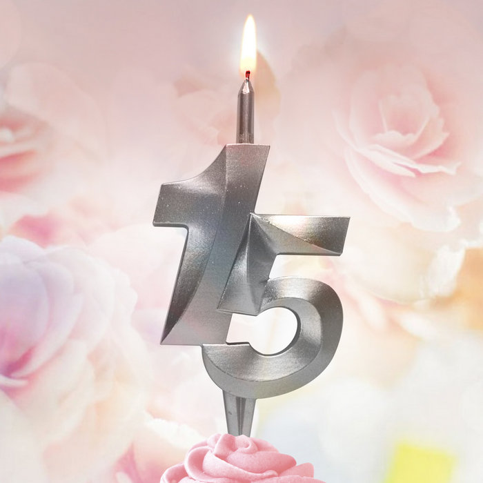 свеча тортовая витая юбилейная 15 "серебро"