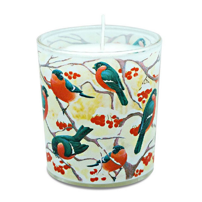 свеча в стекле "снегири"