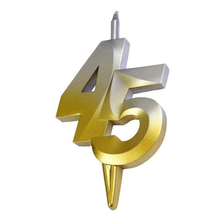 свеча тортовая витая юбилейная 45 "серебро-золото"