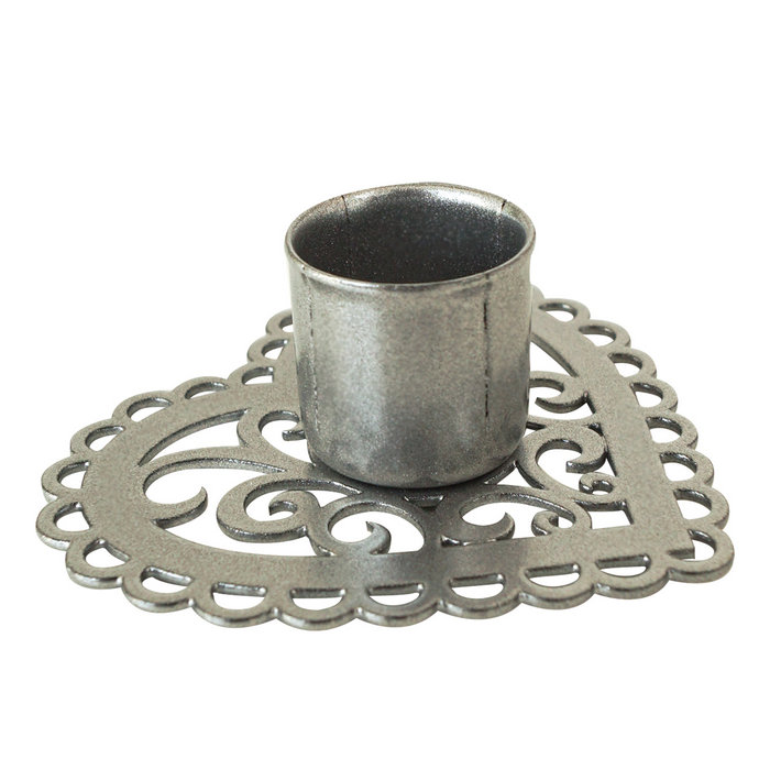 подсвечник "сердечко-кружево" цвет серебро