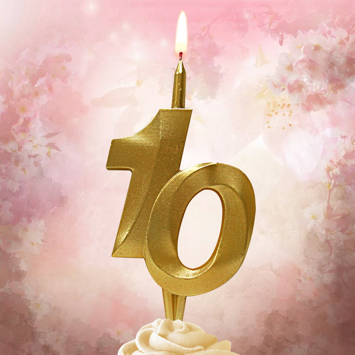 свеча тортовая витая юбилейная 10 "золотая"