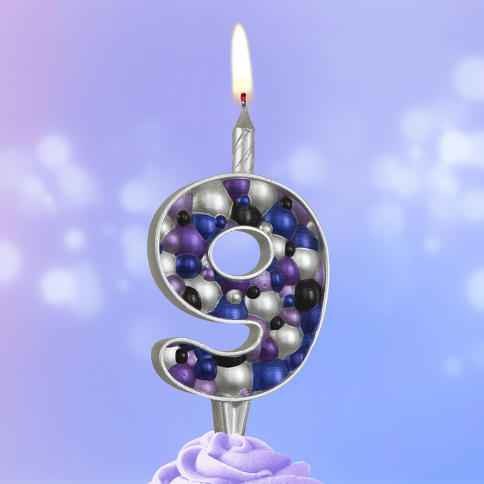 свеча тортовая 9 "Пузырьки" серебро