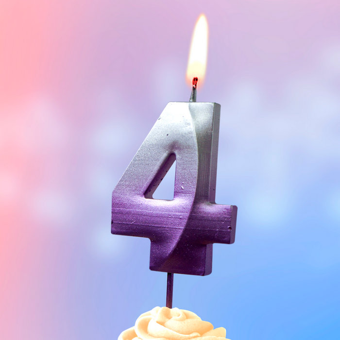 свеча тортовая на шпажке 4 "Серебро-сирень"