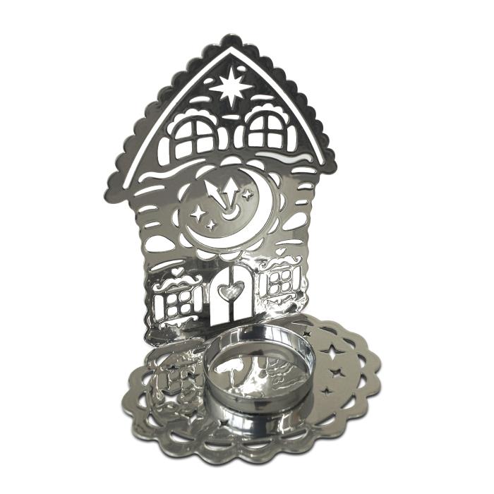 подсвечник "домик с часами"  цвет хром