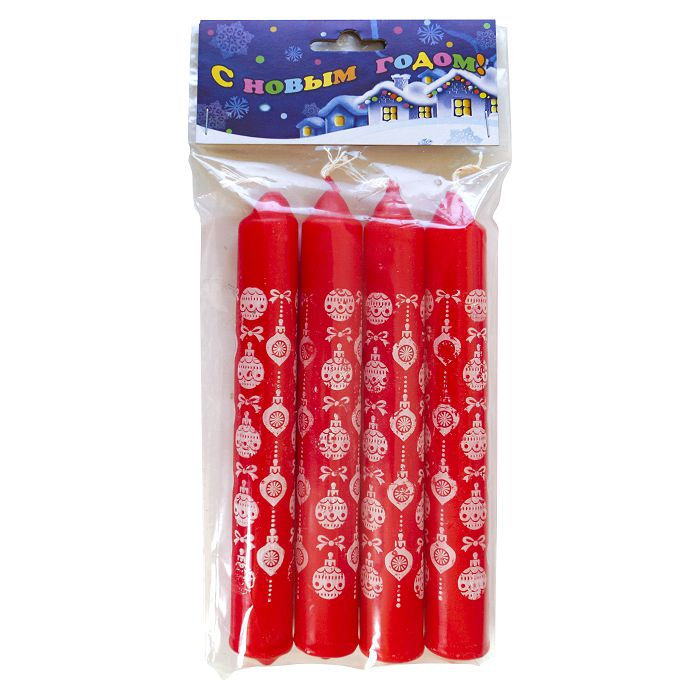 свеча столовая красная "новог. игрушки"