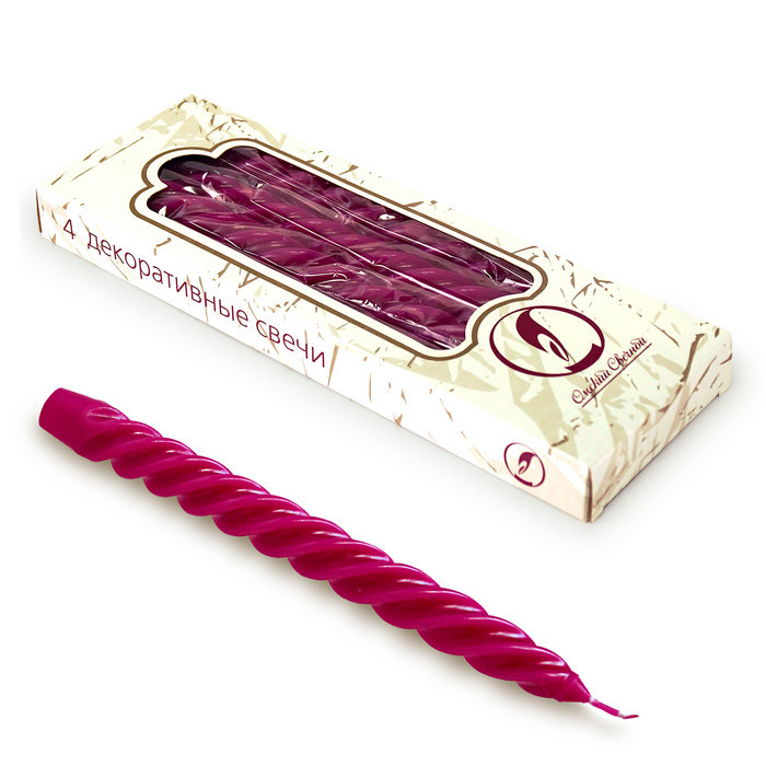 свеча витая 4 шт малиновая