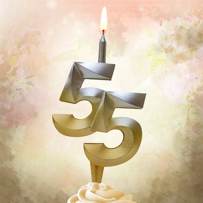 свеча тортовая витая юбилейная 55 "серебро-золото"