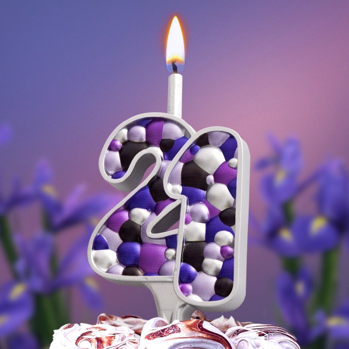 свеча тортовая   21 "пузырьки  серебро"