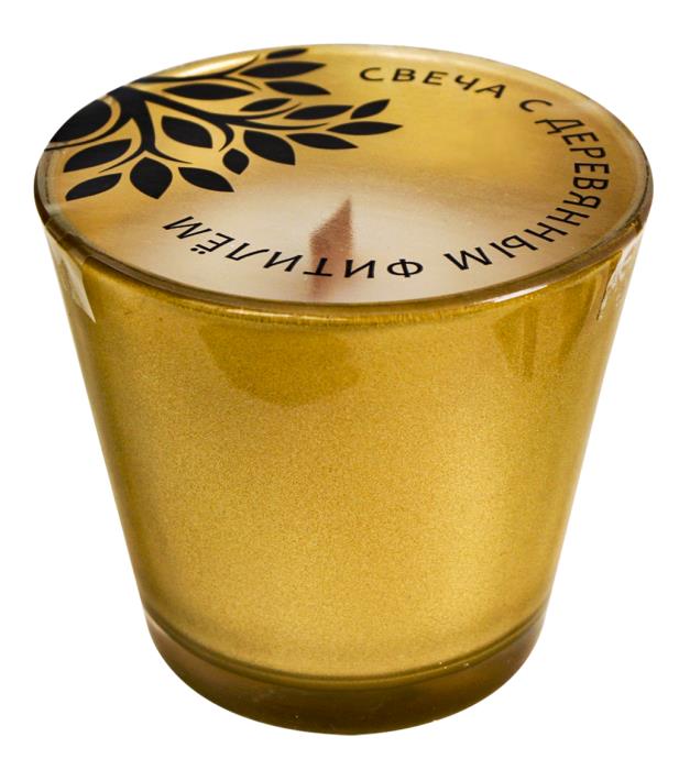 свеча в стекле с деревянным фитилем