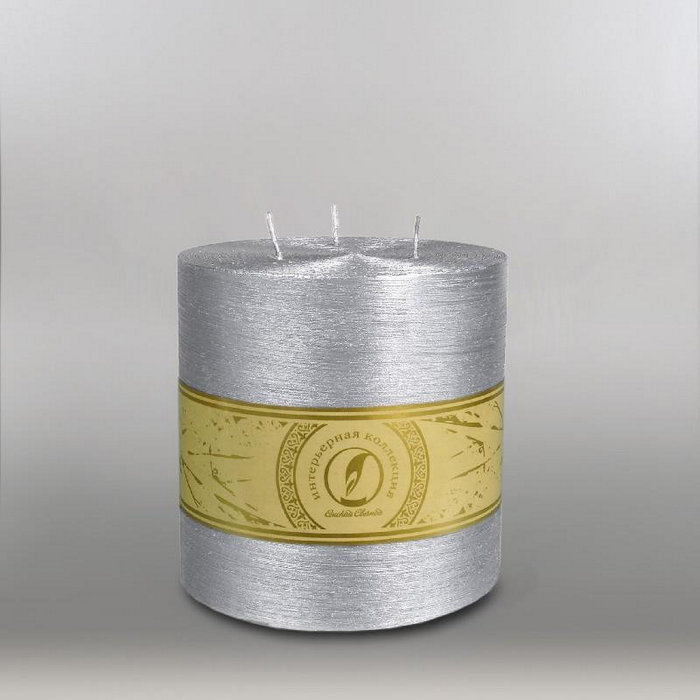 свеча цилиндр d150h150 3 фитиля серебро