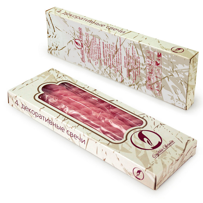 свеча витая 4 шт светло-розовая