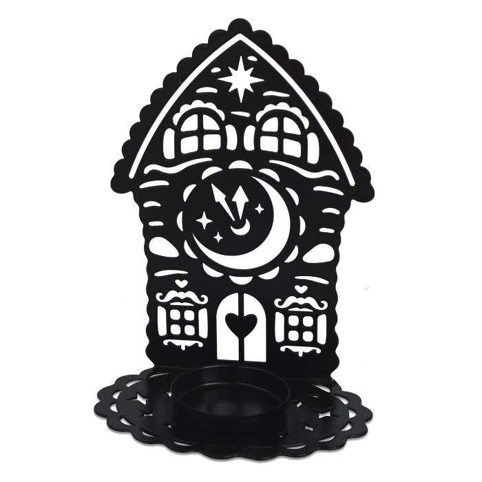 подсвечник "домик с часами"  черный