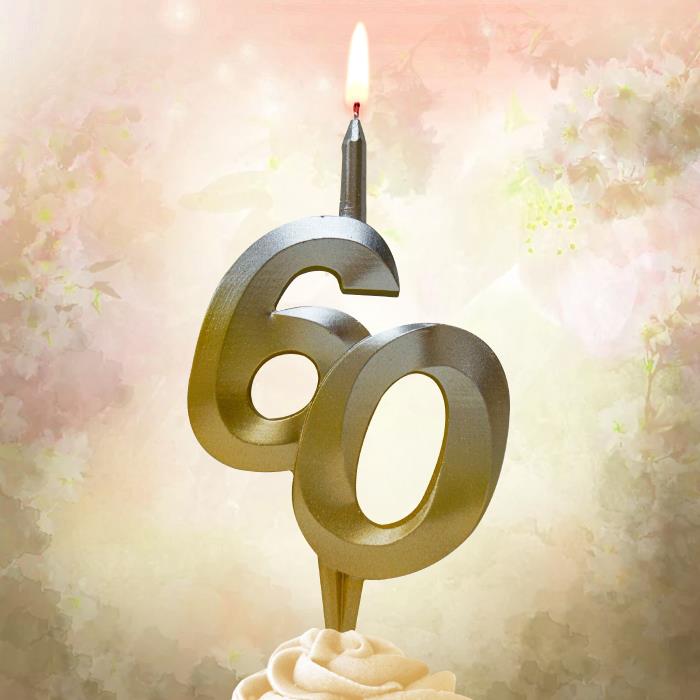свеча тортовая витая юбилейная 60 "серебро-золото"