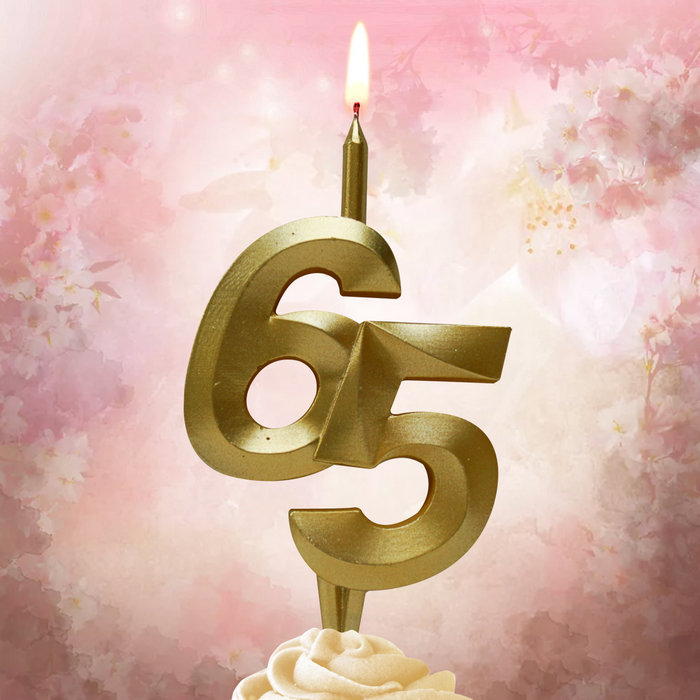 свеча тортовая витая юбилейная 65 "золотая"