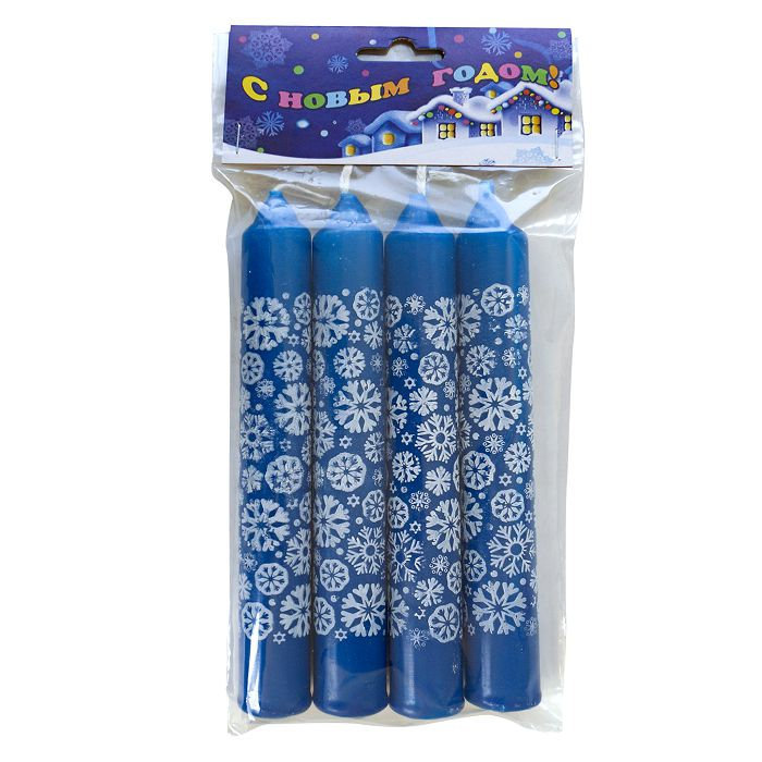 свеча столовая синяя "снежинки"