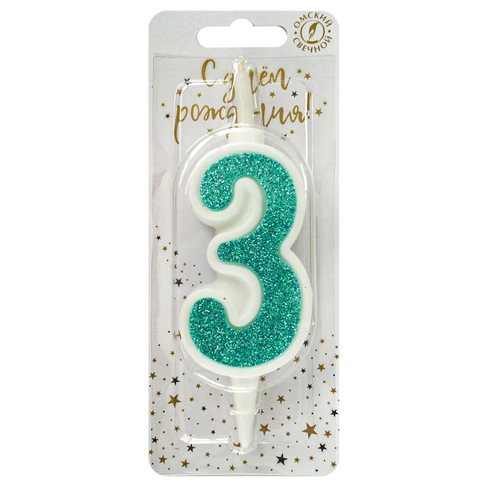 свеча тортовая 3 "суперблеск" голубой