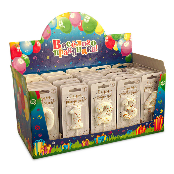 шоу-бокс со свечами  (цифры) "белые брызги"