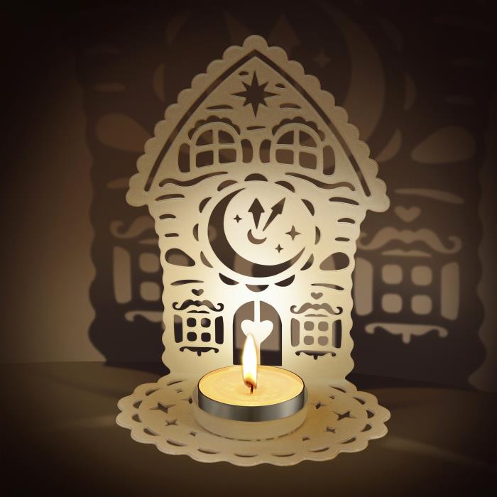 подсвечник "домик с часами"  белый