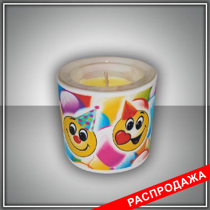 свеча в стекле  "смайлики" арома мед
