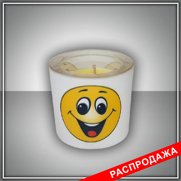 свеча в стекле  "смайлики" арома мед