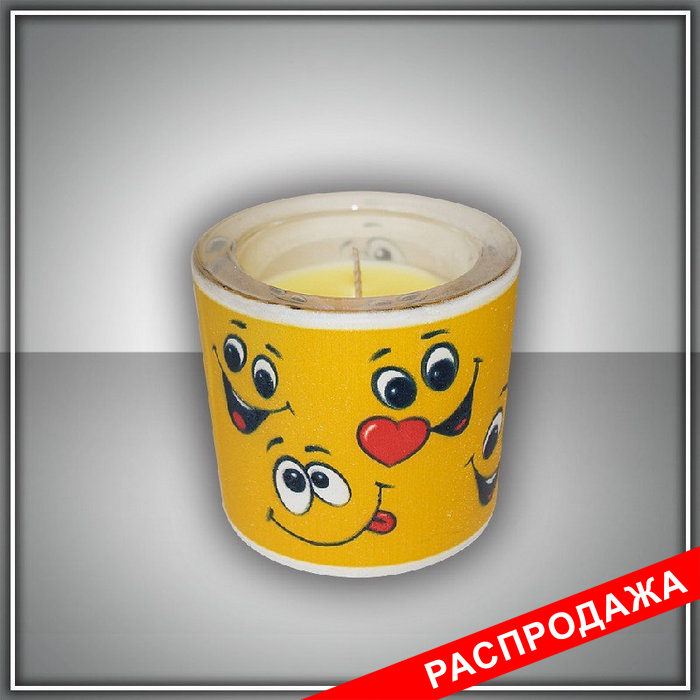 свеча в стекле  "смайлики" арома мед
