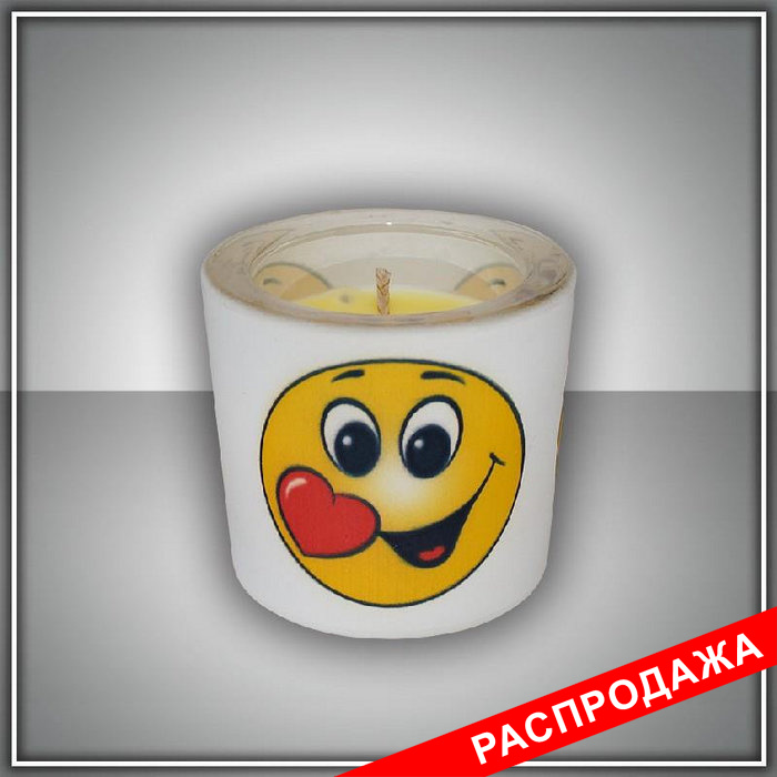 свеча в стекле  "смайлики" арома мед