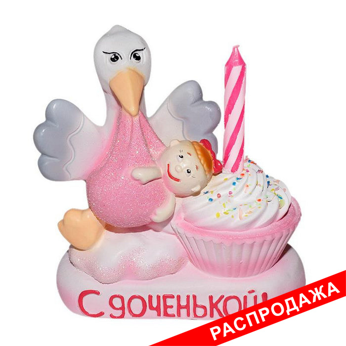 подсвечник  со свечой "аист с ребенком"