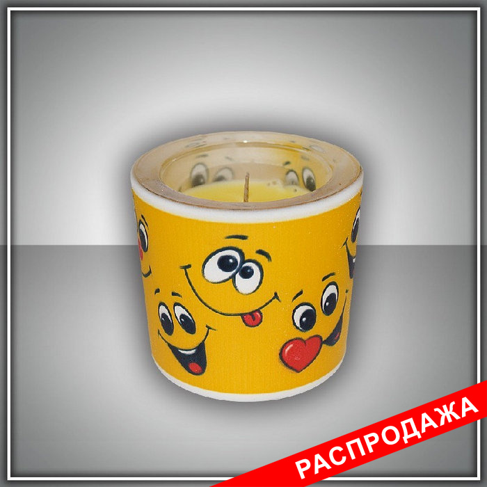 свеча в стекле  "смайлики" арома мед