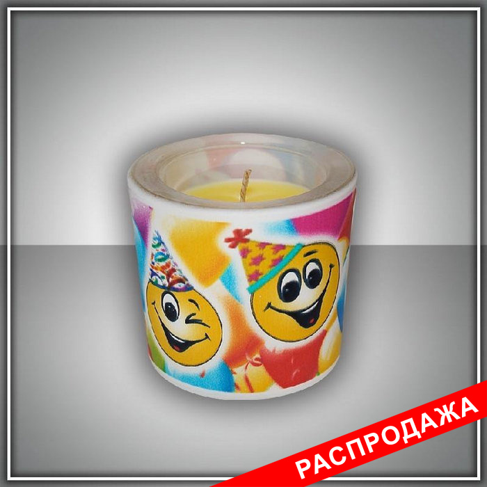 свеча в стекле  "смайлики" арома мед