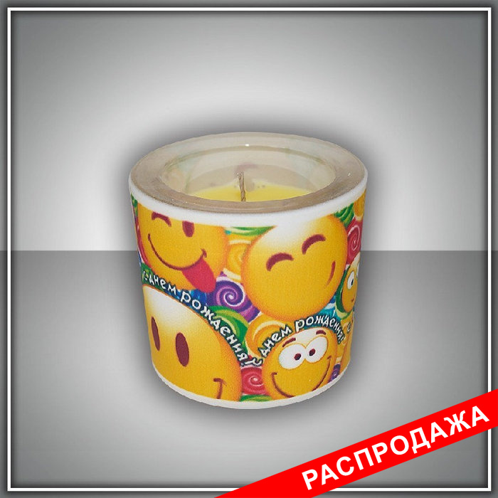 свеча в стекле  "смайлики" арома мед