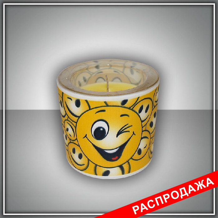 свеча в стекле  "смайлики" арома мед