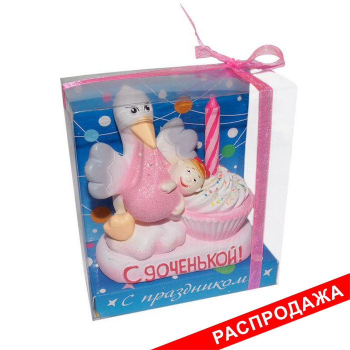 подсвечник  со свечой "аист с ребенком"