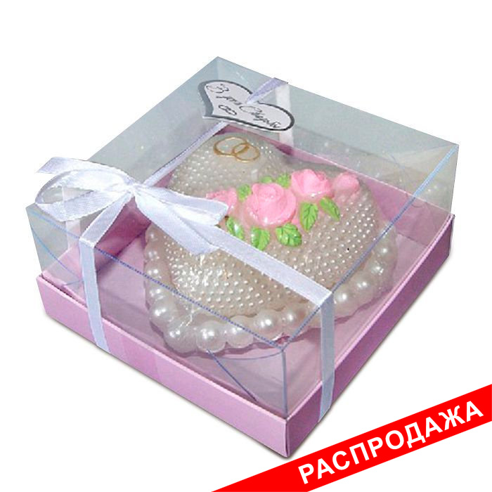 свеча сердце "жемчужное"  с розами на подставке