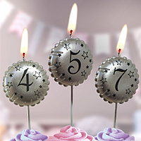 Тортовые свечи-цифры "воздушый шарик" серебро