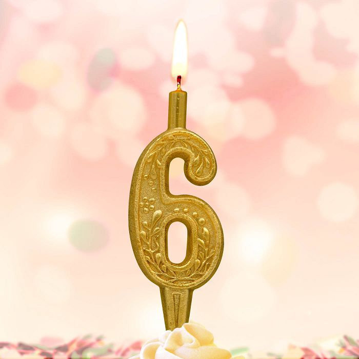 свеча тортовая  цифра "золотой узор" 6